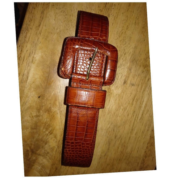 Ellen Tracy Croc Embossed Leather Belt | Brown & Black | Size 27 | USA Made - Picture 2 of 8